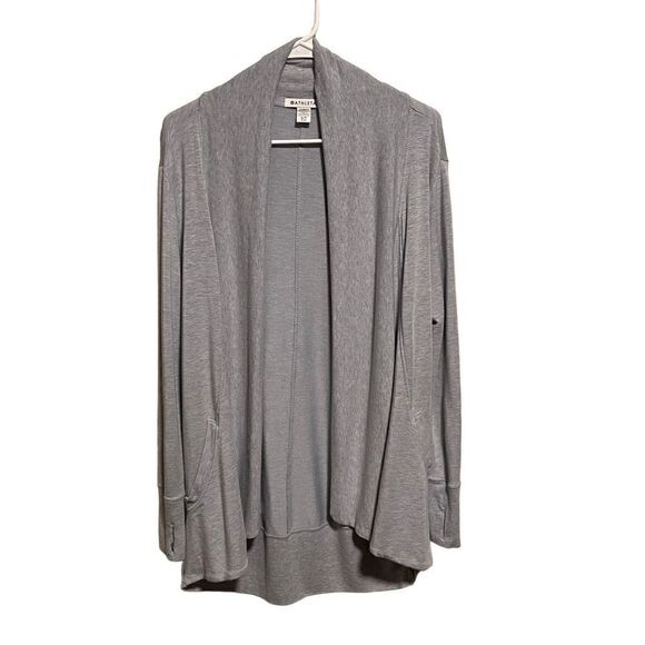 ATHLETA- Pranayama Wrap Cardigan Heather Blue Thumbholes Long Sleeved Small TALL - Picture 2 of 14